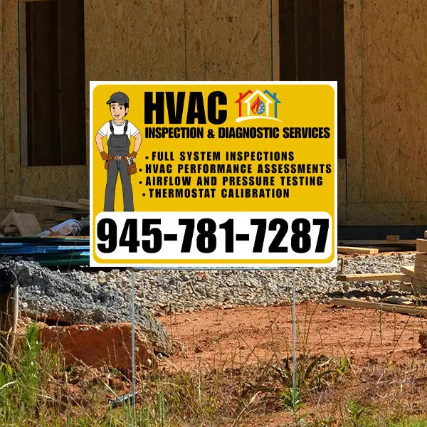 HVAC - Full system inspections, HVAC performance assessments, Airflow and pressure testing, Thermostat calibration - Plain Mustard Gold White YardSigns.com