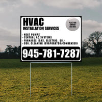HVAC - Heat Pumps, Central AC Systems Furnaces (Gas, Electric, Oil), Coil Cleaning (Evaporator/Condenser) with Logo - Plain White Black YardSigns.com