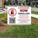 Outdoor lawn sign promoting in-home daycare enrollment for ages 6 months to 4 years, includes the daycare's logo, contact information, QR code, and location details in Glenwood, IL near Arquilla Park.