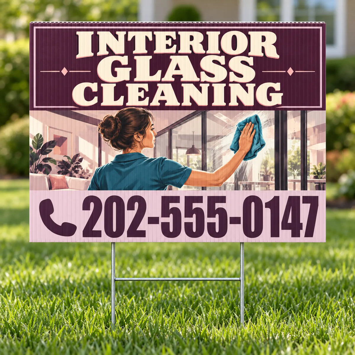 Expert Window Cleaning Services - Interior Glass Cleaning Yard Sign - Aubergine & Blush - 24 x 18