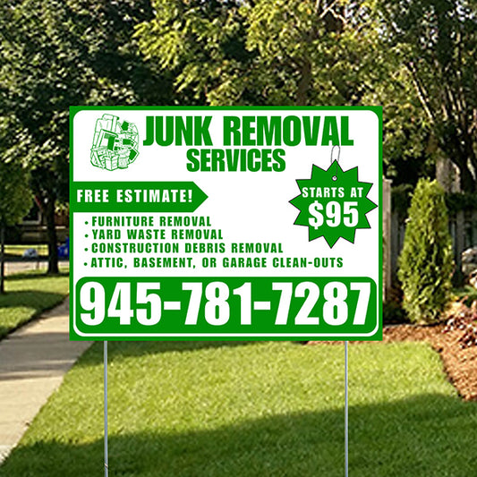 Junk Removal Services - Furniture Removal, Yard Waste Removal, Attic, Basement, or Garage Clean-Outs with Price Tag - Plain Green White Design