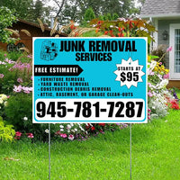 Junk Removal Services - Furniture Removal, Yard Waste Removal, Attic, Basement, or Garage Clean-Outs with Price Tag - Plain White Aqua Blue Design YardSigns.com