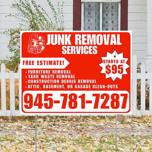 Junk Removal Services - Furniture Removal, Yard Waste Removal, Attic, Basement, or Garage Clean-Outs with Price Tag - Plain White Chili Red Design