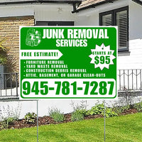 Junk Removal Services - Furniture Removal, Yard Waste Removal, Attic, Basement, or Garage Clean-Outs with Price Tag - Plain White Green Design YardSigns.com