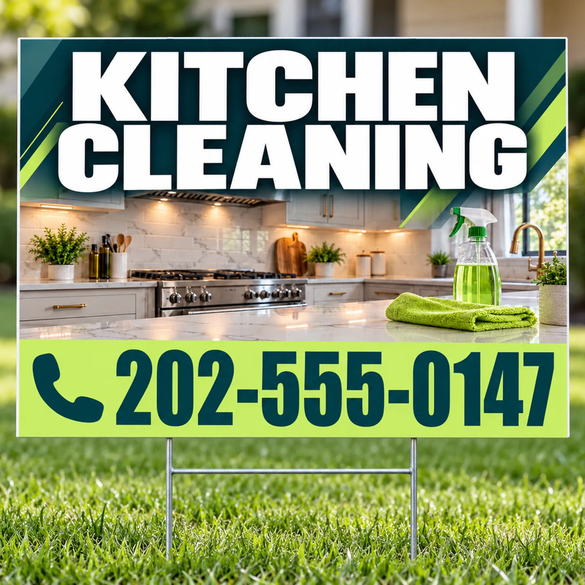 Cleaners/Maids Signs - Kitchen Cleaning Yard Sign - Teal & Lime - 24 x 18 YardSigns.com