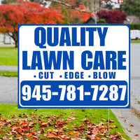 Landscaper - Quality Lawn Care - Cut Edge Blow - White Blue Design YardSigns.com