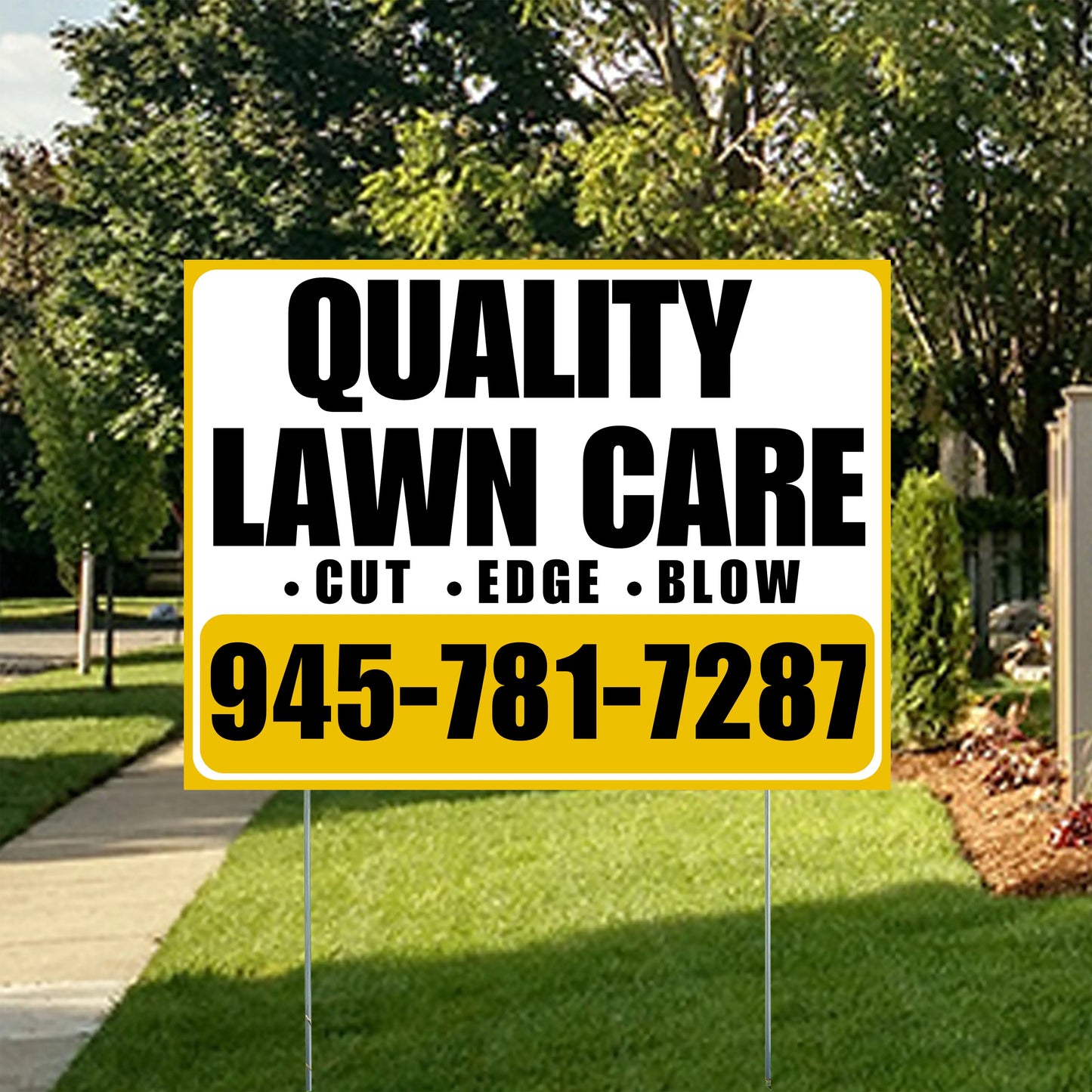 Landscaper - Quality Lawn Care with Price Tag - White Mustard Gold Design YardSigns.com