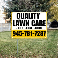 Landscaper - Quality Lawn Care with Price Tag - White Mustard Gold Design YardSigns.com