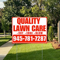 Landscaper - Quality Lawn Care - Cut Edge Blow - White Chili Red Design YardSigns.com