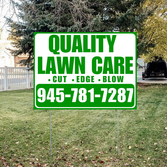 Landscaper - Quality Lawn Care - Cut Edge Blow - White Green Design YardSigns.com