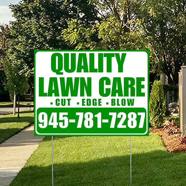 Landscaper - Quality Lawn Care - Cut Edge Blow - White Green Design YardSigns.com
