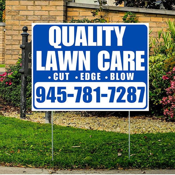 Landscaper - Quality Lawn Care - Cut Edge Blow - White Blue Design - YardSigns.com