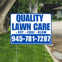 Landscaper - Quality Lawn Care - Cut Edge Blow - White Blue Design YardSigns.com