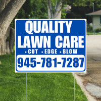 Landscaper - Quality Lawn Care - Cut Edge Blow - Blue White Design YardSigns.com