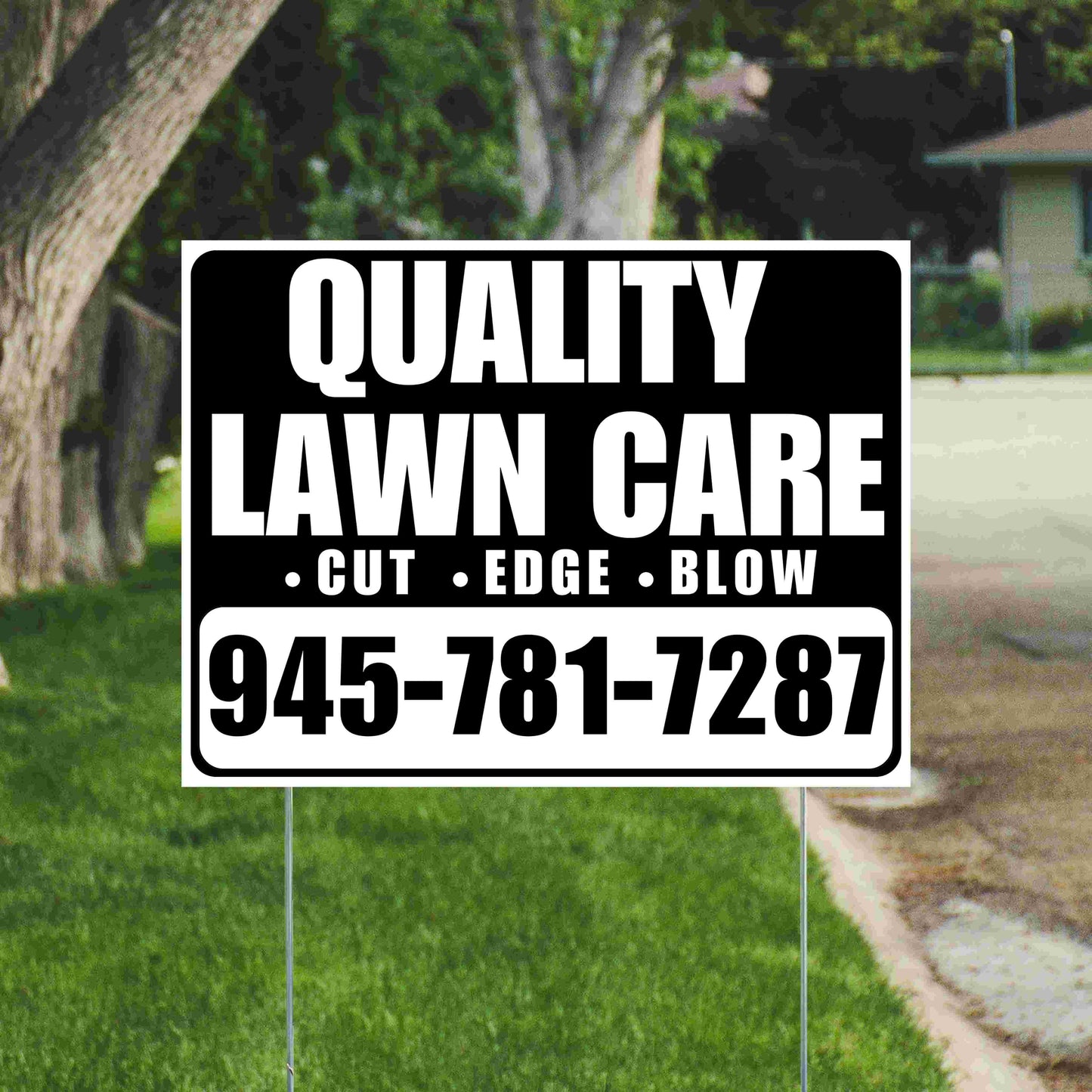 Landscaper - Quality Lawn Care - Cut Edge Blow - Black White Design YardSigns.com