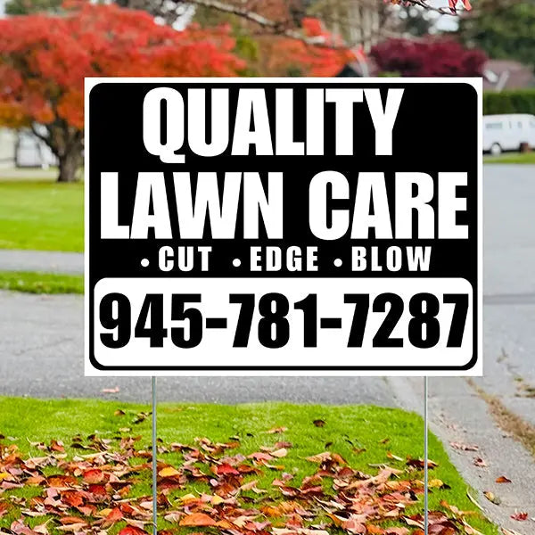 Landscaper - Quality Lawn Care - Cut Edge Blow - Black White Design YardSigns.com