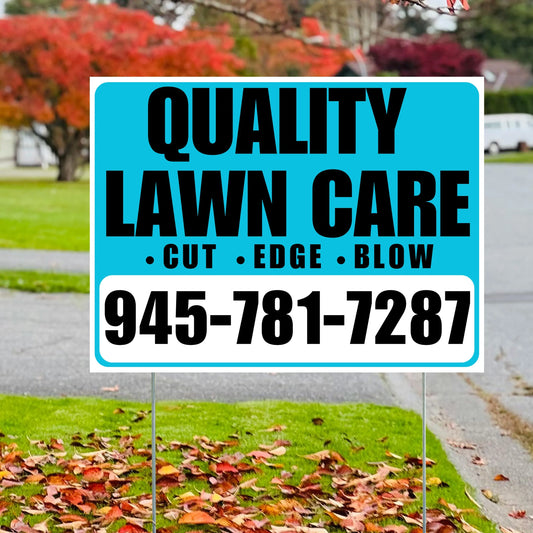 Landscaper - Quality Lawn Care - Cut Edge Blow - White Aqua Black Design YardSigns.com