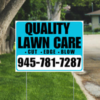 Landscaper - Quality Lawn Care - Cut Edge Blow - White Aqua Black Design YardSigns.com