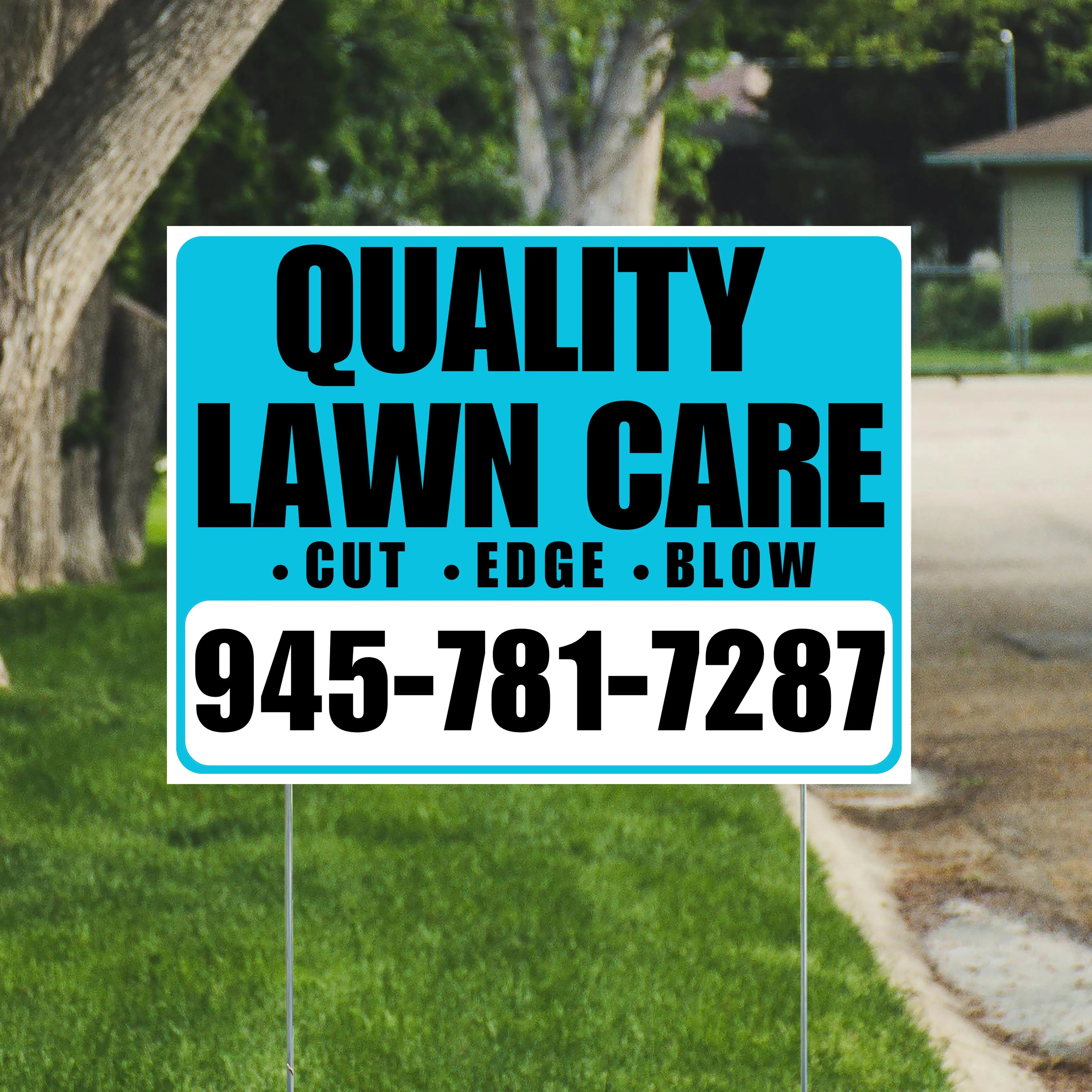 Landscaper - Quality Lawn Care - Cut Edge Blow - White Aqua Black Design YardSigns.com