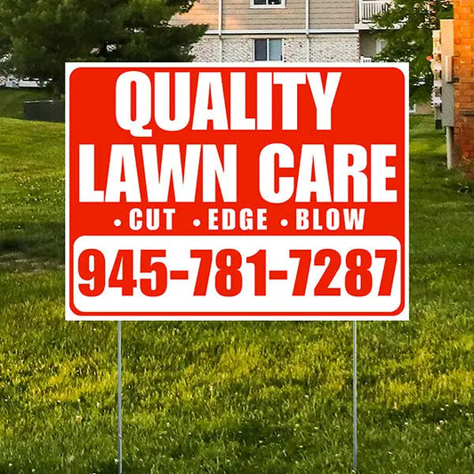 Landscaper - Quality Lawn Care - Cut Edge Blow - Chili Red White Design YardSigns.com