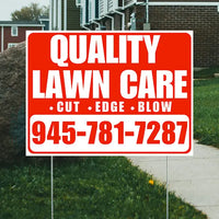 Landscaper - Quality Lawn Care - Cut Edge Blow - Chili Red White Design YardSigns.com