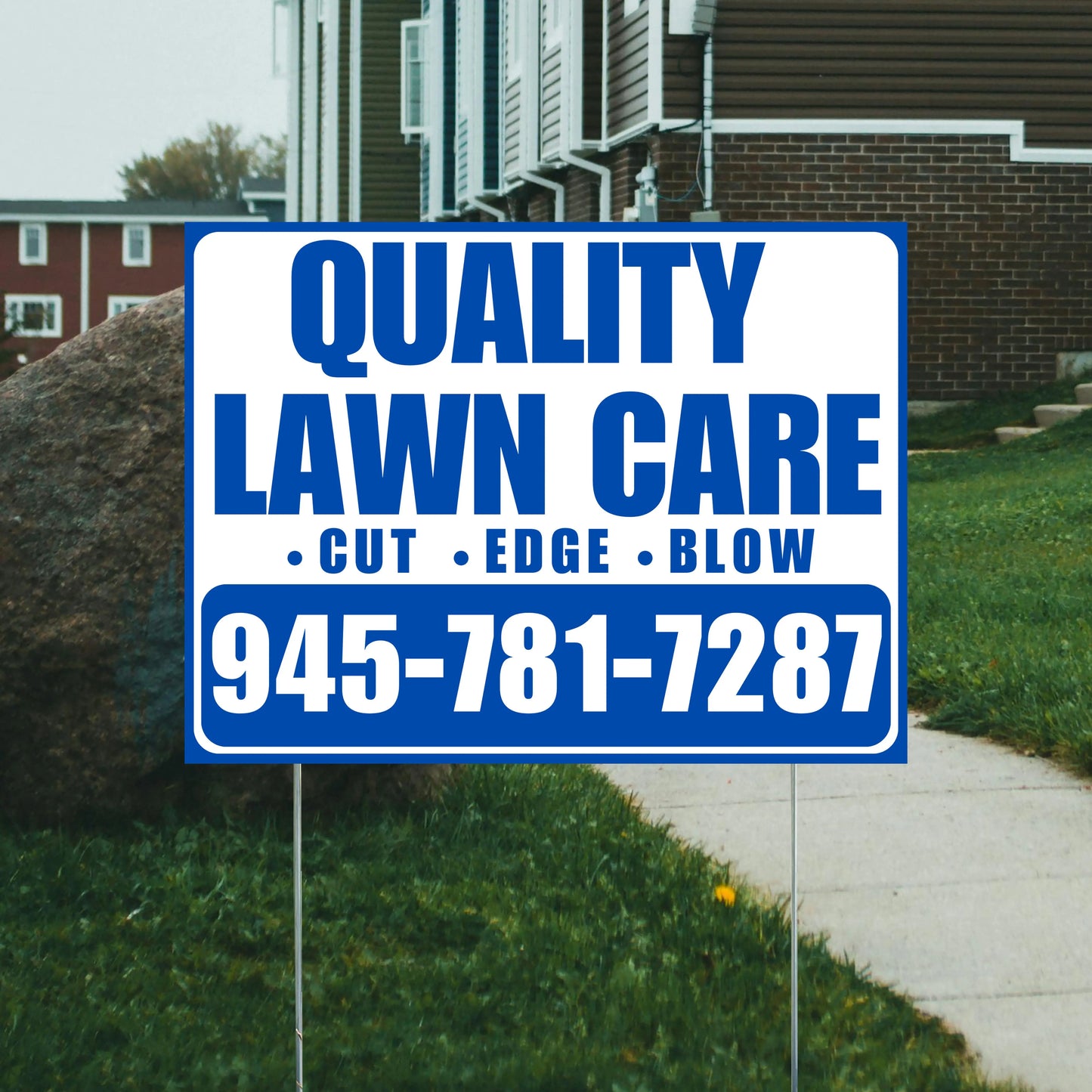 Landscaper - Quality Lawn Care - Cut Edge Blow - White Blue Design YardSigns.com