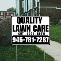 Landscaper - Quality Lawn Care - Cut Edge Blow - White Black Design YardSigns.com