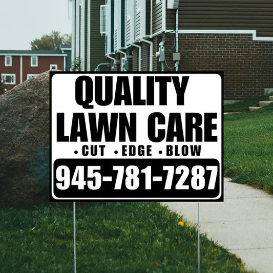 Landscaper - Quality Lawn Care - Cut Edge Blow - White Black Design YardSigns.com