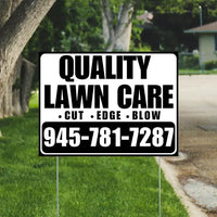 Landscaper - Quality Lawn Care - Cut Edge Blow - White Black Design YardSigns.com
