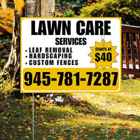 Landscaper - Lawn Care Services - Leaf Removal Hardscaping Custom Fences - White Mustard Gold Blue Design YardSigns.com