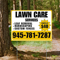 Landscaper - Lawn Care Services - Leaf Removal Hardscaping Custom Fences - White Mustard Gold Blue Design YardSigns.com