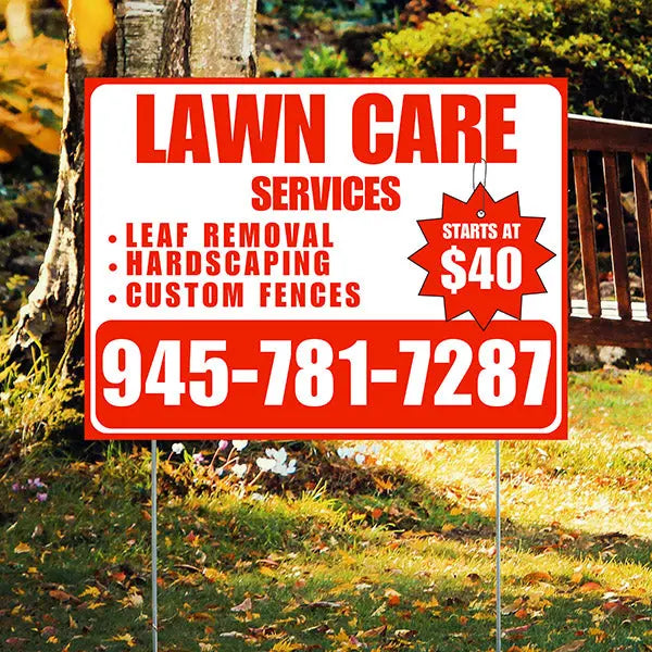 Landscaper - Lawn Care Services - Leaf Removal Hardscaping Custom Fences - White Chili Red Design YardSigns.com