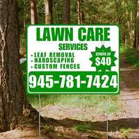 Landscaper - Lawn Care Services - Leaf Removal Hardscaping Custom Fences - White Green Design YardSigns.com