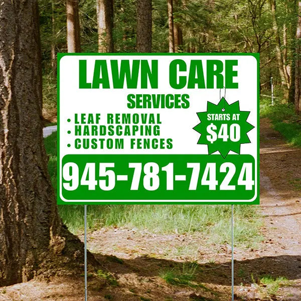 Landscaper - Lawn Care Services - Leaf Removal Hardscaping Custom Fences - White Green Design YardSigns.com