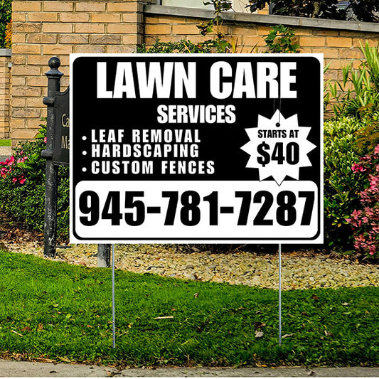 Landscaper - Lawn Care Services - Leaf Removal Hardscaping Custom Fences - White Black Design - YardSigns.com