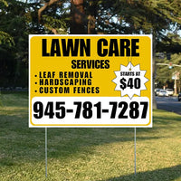 Landscaper - Lawn Care Services - Leaf Removal Hardscaping Custom Fences - Mustard Gold White Design YardSigns.com