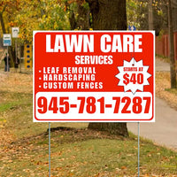 Landscaper - Lawn Care Services - Leaf Removal Hardscaping Custom Fences - Chili Red White Design YardSigns.com