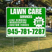 Landscaper - Lawn Care Services - Leaf Removal Hardscaping Custom Fences - Green White Design YardSigns.com
