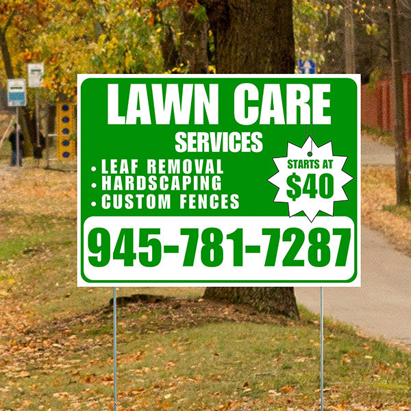 Landscaper - Lawn Care Services - Leaf Removal Hardscaping Custom Fences - White Green Design - YardSigns.com