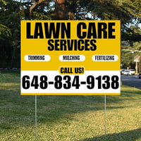 Landscaper - Lawn Care Services - Trimming Mulching Fertilizing - Mustard Gold White Design YardSigns.com