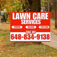 Landscaper - Lawn Care Services - Trimming Mulching Fertilizing - Chili Red White Design YardSigns.com