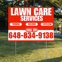Landscaper - Lawn Care Services - Trimming Mulching Fertilizing - Chili Red White Design YardSigns.com