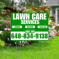Landscaper - Lawn Care Services - Trimming Mulching Fertilizing - Green White Design YardSigns.com