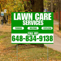 Landscaper - Lawn Care Services - Trimming Mulching Fertilizing - Green White Design YardSigns.com