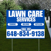 Landscaper - Quality Lawn Care - Cut Edge Blow - Aqua Blue White Design YardSigns.com