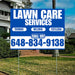 Landscaper - Lawn Care Services - Trimming Mulching Fertilizing - Blue White Design YardSigns.com