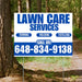 Landscaper - Lawn Care Services - Trimming Mulching Fertilizing - White Blue Design YardSigns.com