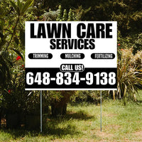 Landscaper - Lawn Care Services - Trimming Mulching Fertilizing - White Black Design YardSigns.com