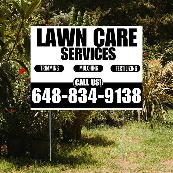 Landscaper - Lawn Care Services - Trimming Mulching Fertilizing - White Black Design YardSigns.com