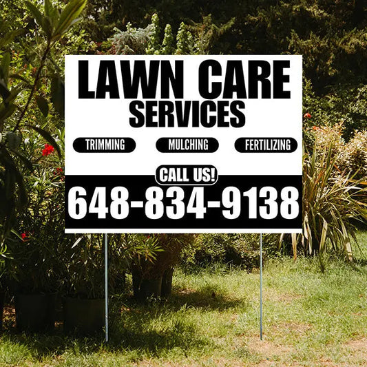 Landscaper - Lawn Care Services - Trimming Mulching Fertilizing - White Black Design YardSigns.com